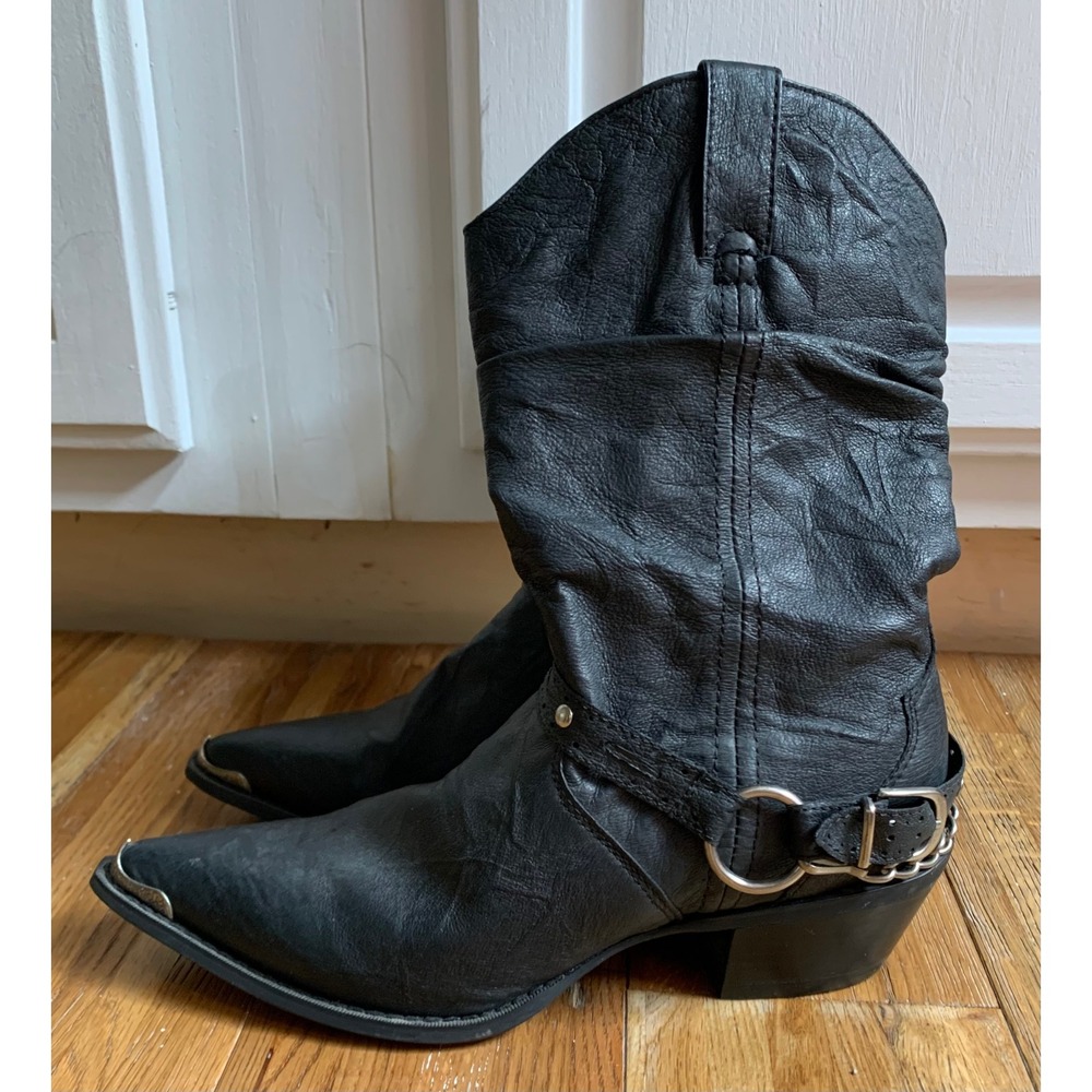 Durango Black Leather Biker Western Harness Boots 8M Vintage Y2K 90s Retro